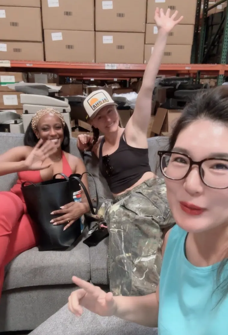 PrimeAura Global clients visiting our Los Angeles warehouse with Jolin